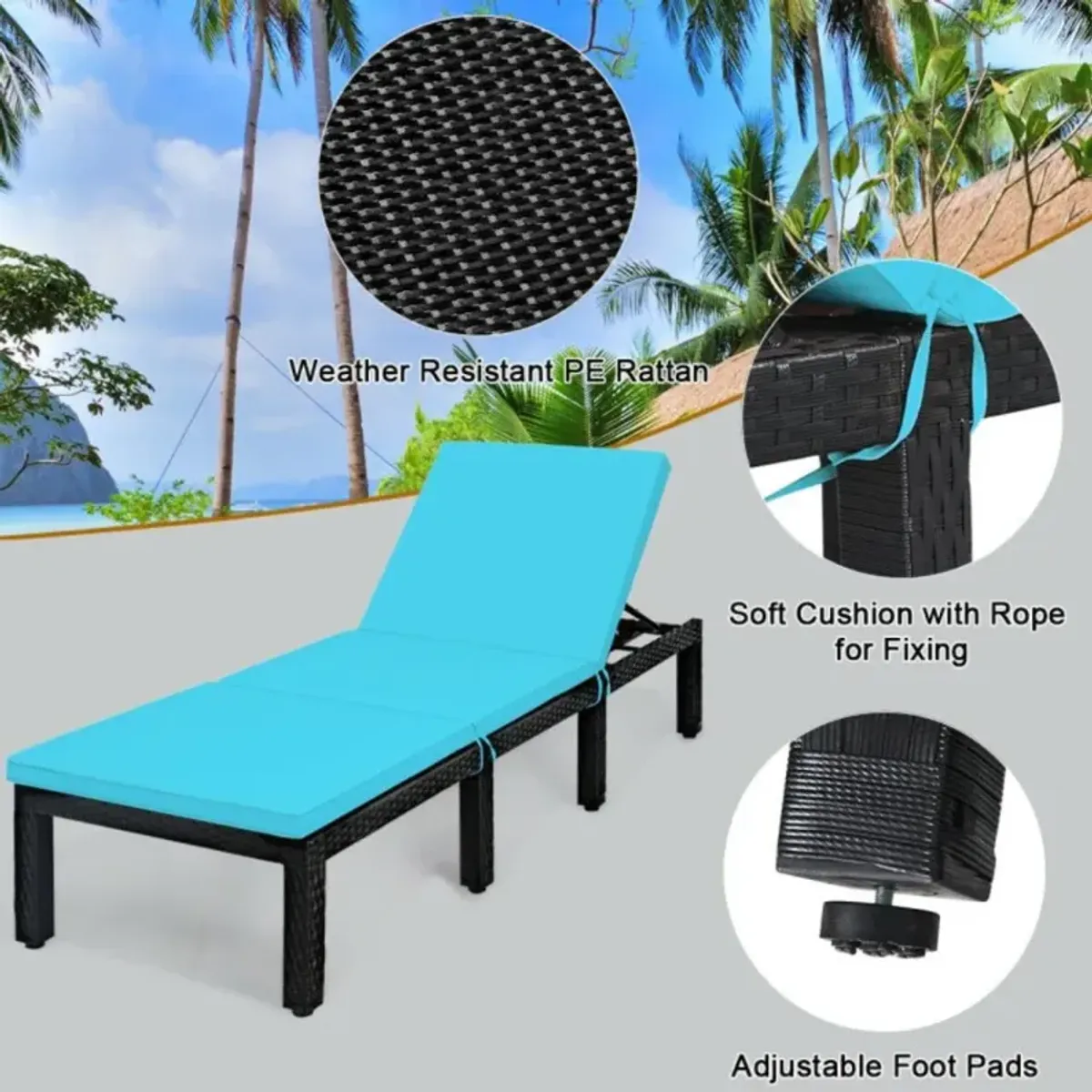 Hivvago Patio Rattan Cushioned Height Adjustable Lounge Chair