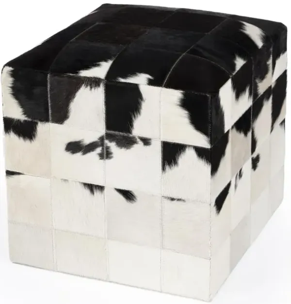 Butler Specialty Victorian Hair on Hide Cube Ottoman, Black and White