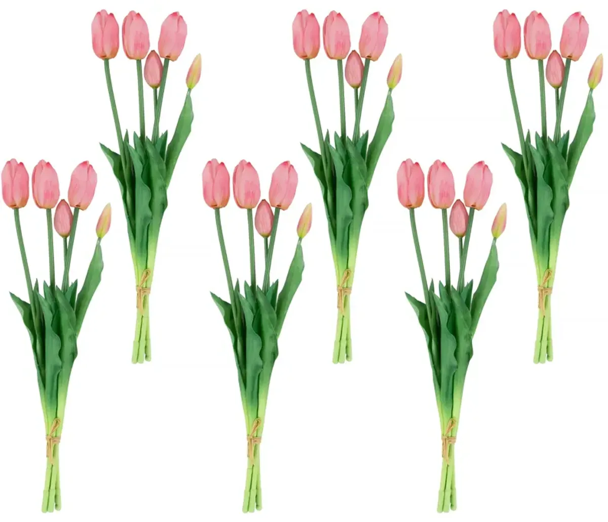 Set of 6 Pink Tulip Artificial Floral Bundles  18"