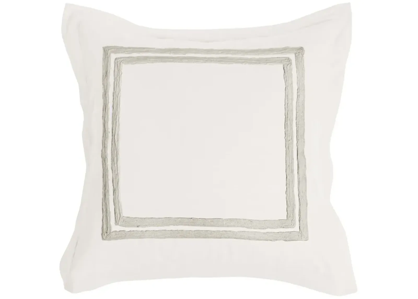 Lenz 26 Inch Cotton Euro Pillow Sham with Hand Stitched Embroidery, Ivory-Benzara