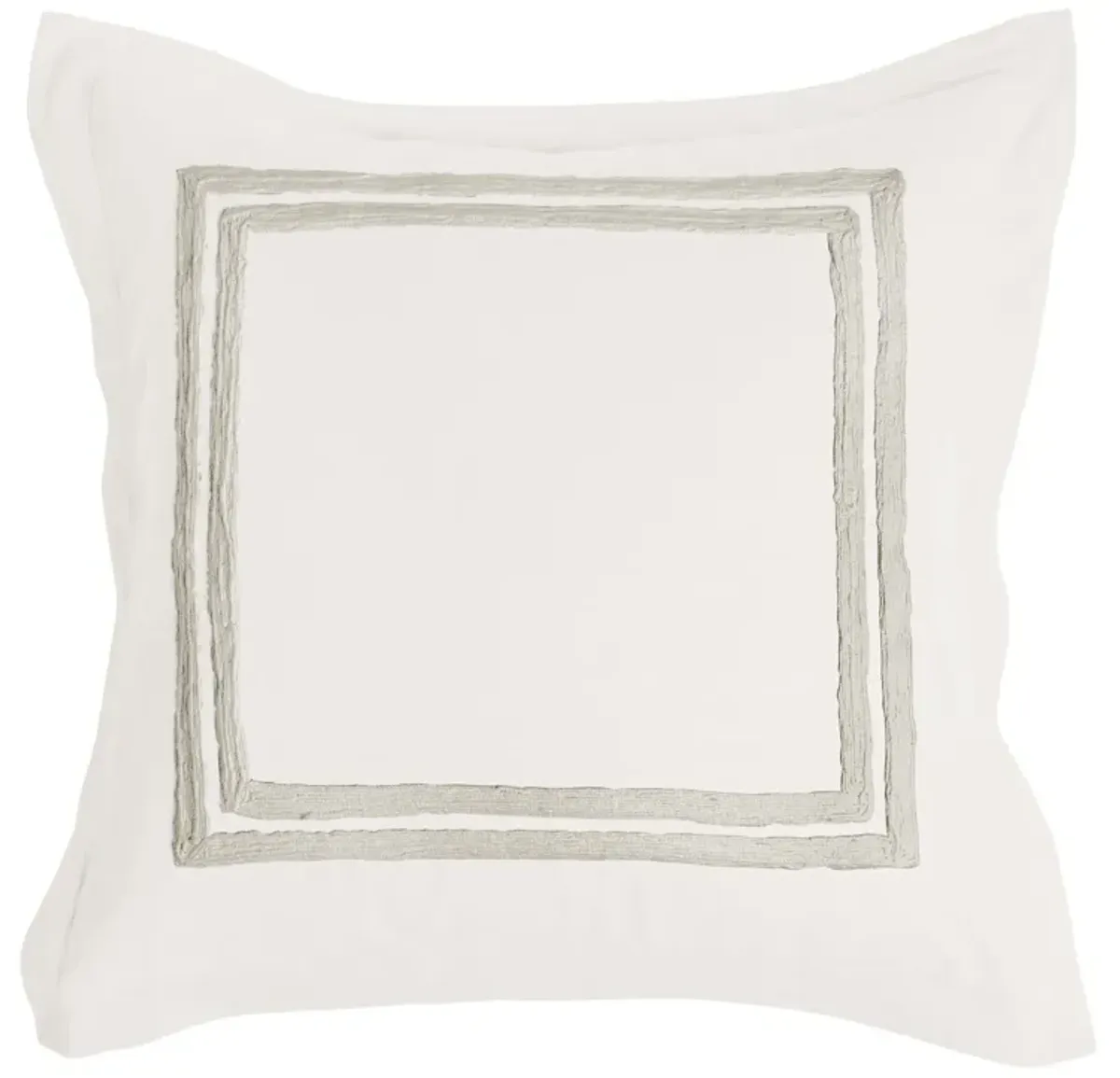 Lenz 26 Inch Cotton Euro Pillow Sham with Hand Stitched Embroidery, Ivory-Benzara