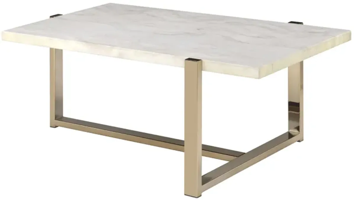 ACME Feit Coffee Table, Faux Marble & Champagne
