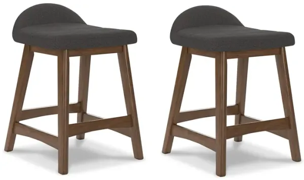 Jeyn Counter Stool with Footrest Set of 2, Brown Wood, Charcoal Gray - Benzara