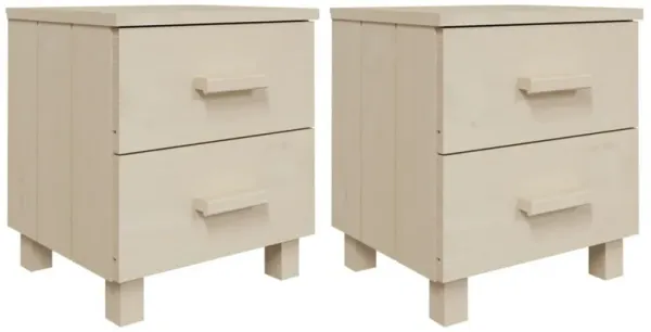 Bedside Nightstand Set of 2, 2 Drawers, Honey Brown Solid Pine Wood - Benzara