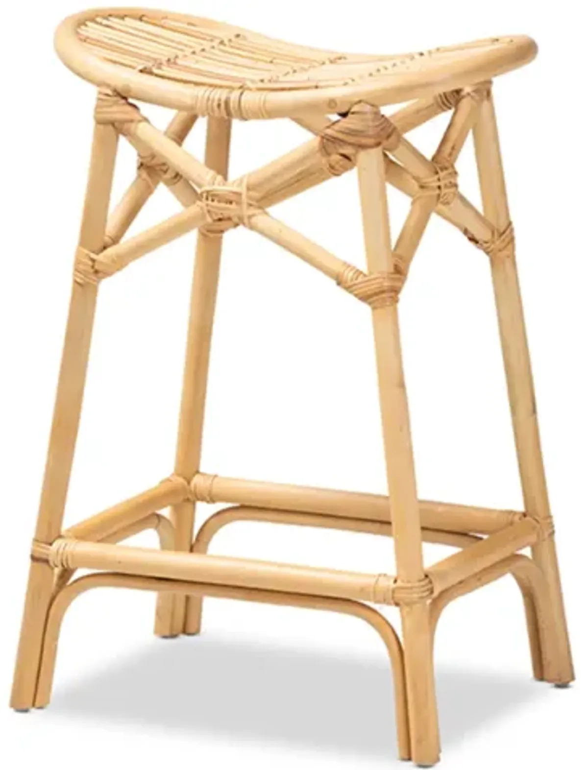 Baxton Studio Elgon Modern Bohemian Natural Brown Rattan Counter Stool