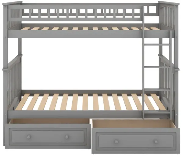 Whisen Twin over Twin Bunk Bed with Drawers, Convertible Beds - Gray