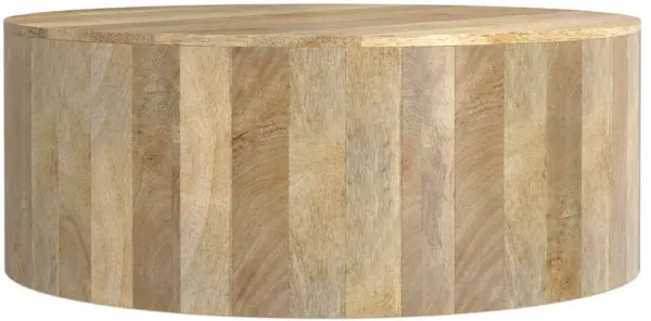 Millbury SOLID MANGO WOOD 36 inch Wide Round Modern Industrial Drum Coffee Table in Natural, Fully Assembled