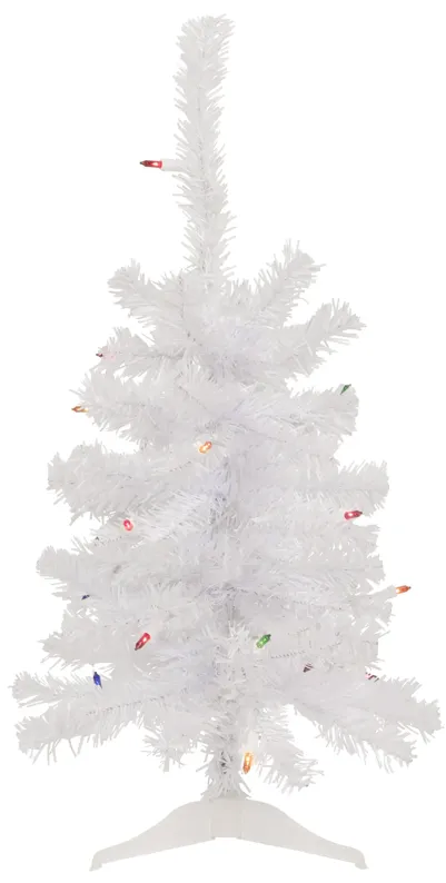 2' Lighted Woodbury White Pine Slim Artificial Christmas Tree  Multi Lights