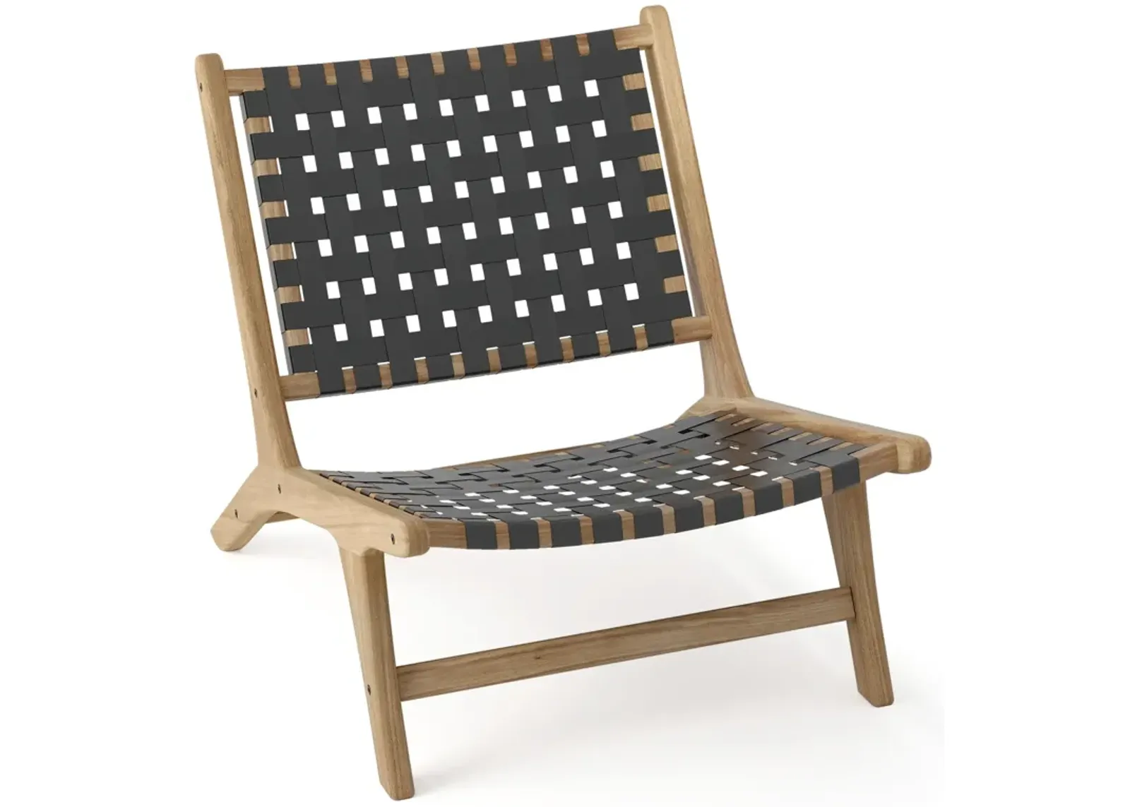 Modern Armless Teak Wood Lounge Chair with Nylon Woven Backrest and Seat