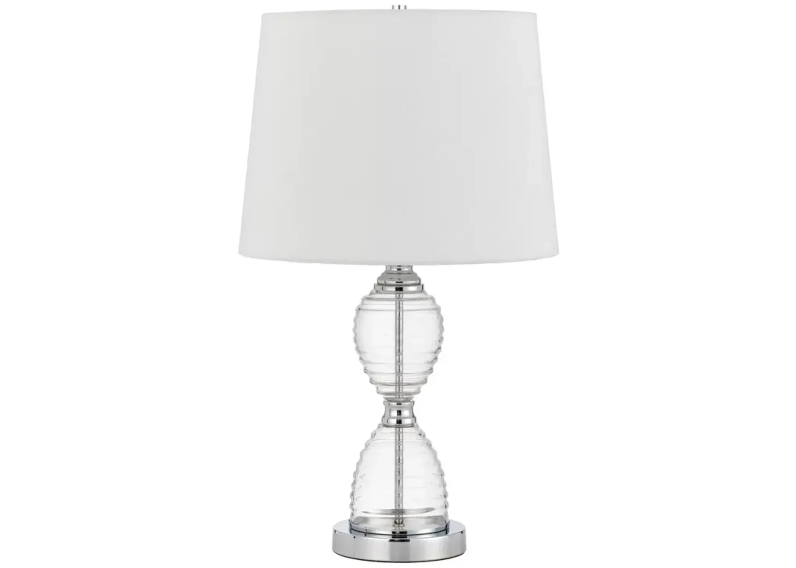 23 Inch Hourglass Ribbed Glass Base Table Lamp, Dimmer, Clear-Benzara