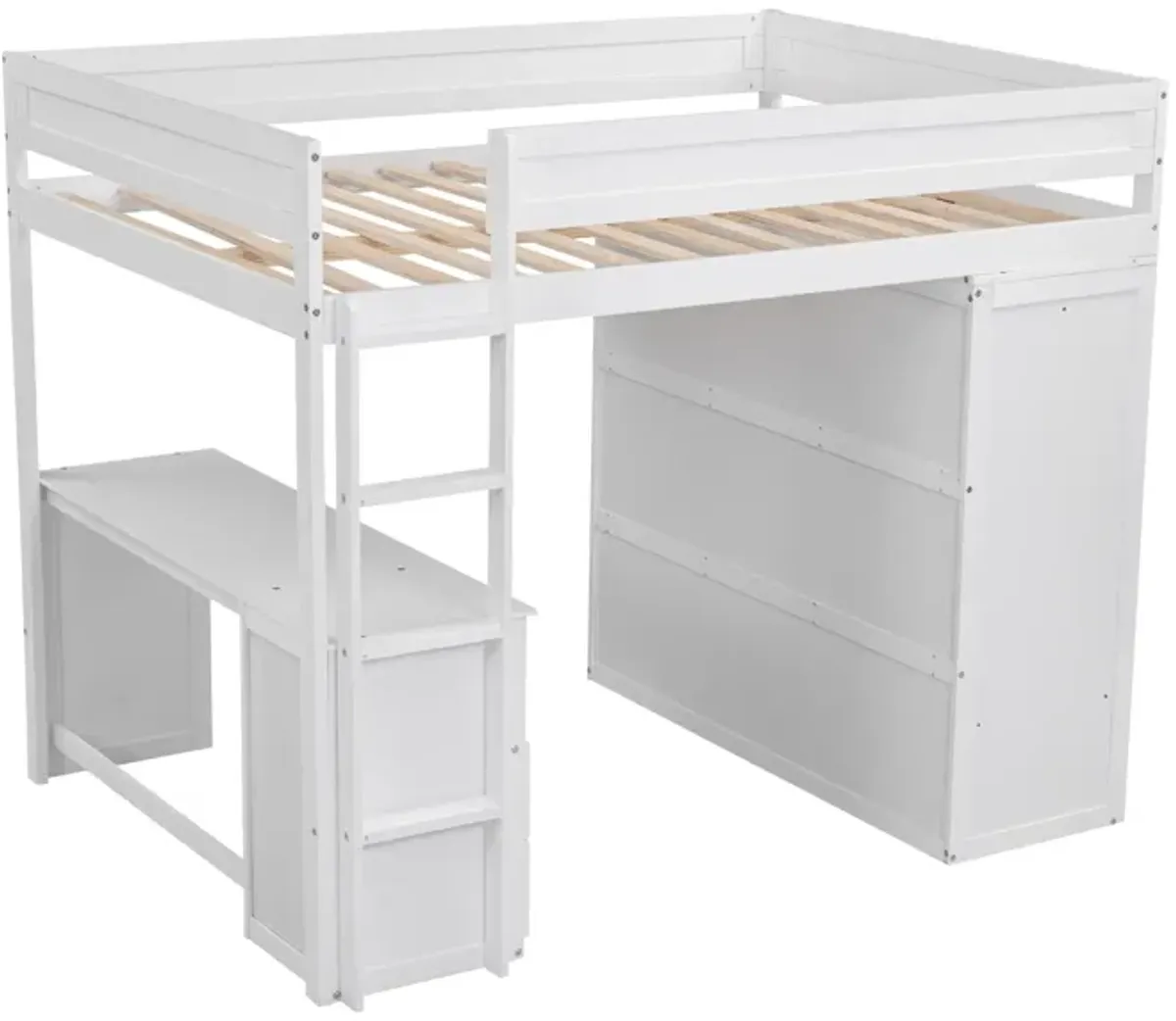 Whisen Wood Full Size Loft Bed with Wardrobes and 2-Drawer Desk with Cabinet - Gray