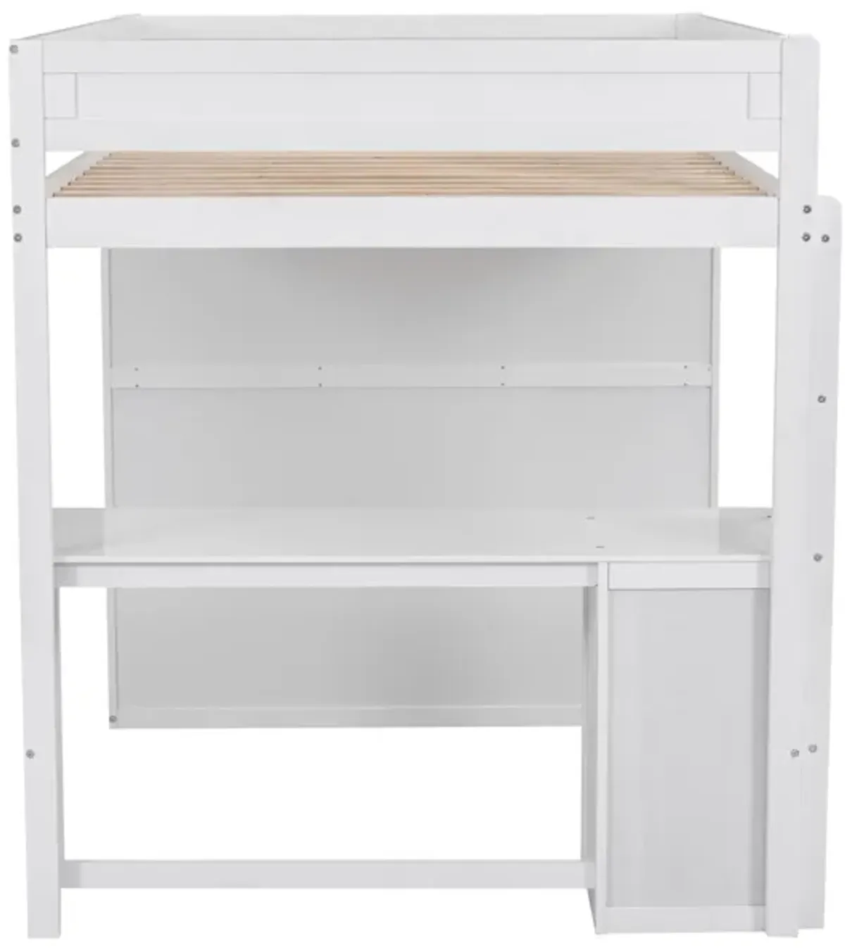 Whisen Wood Full Size Loft Bed with Wardrobes and 2-Drawer Desk with Cabinet - Gray
