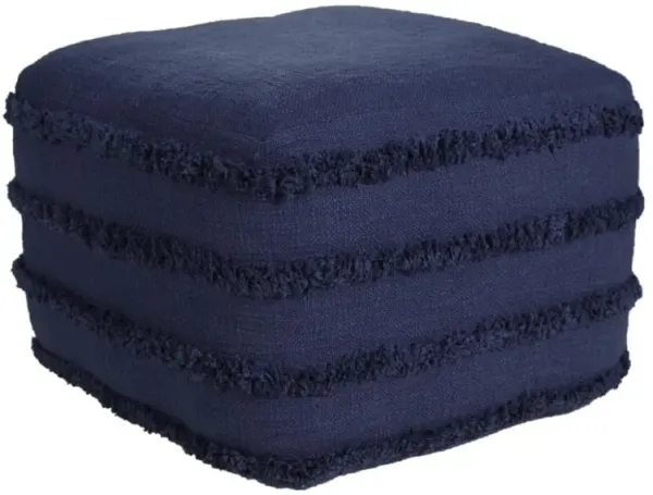 Hivvago 18 Inch Blue Cotton Striped Pouf Ottoman