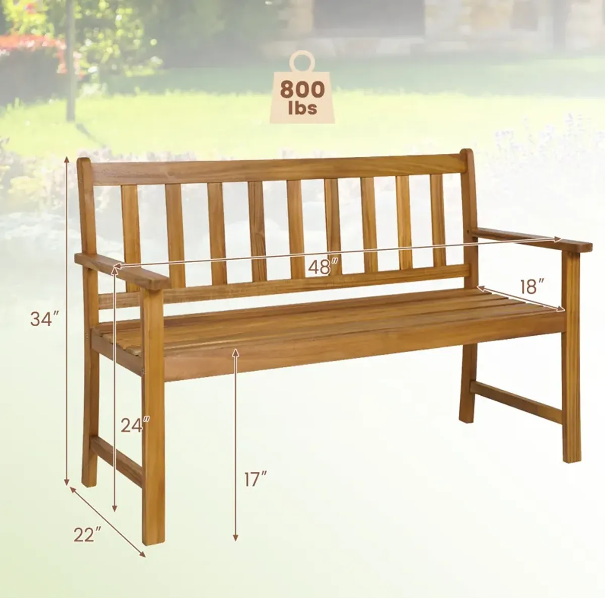 2-Person Outdoor Acacia Wood Bench with Backrest