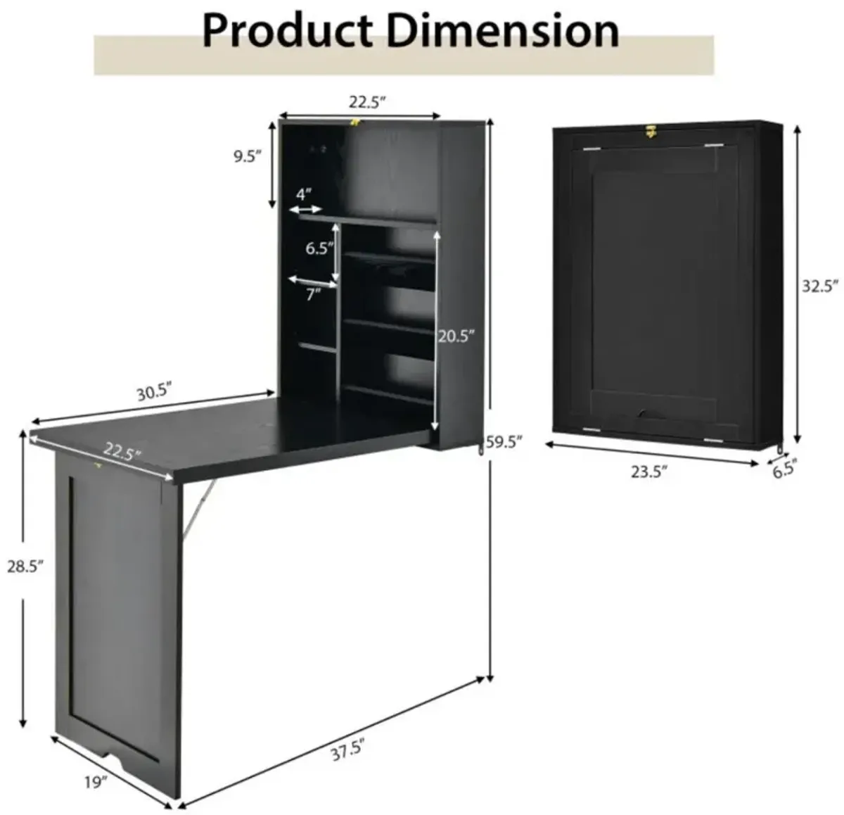 Wall-Mounted Fold-Out Convertible Floating Desk Space Saver