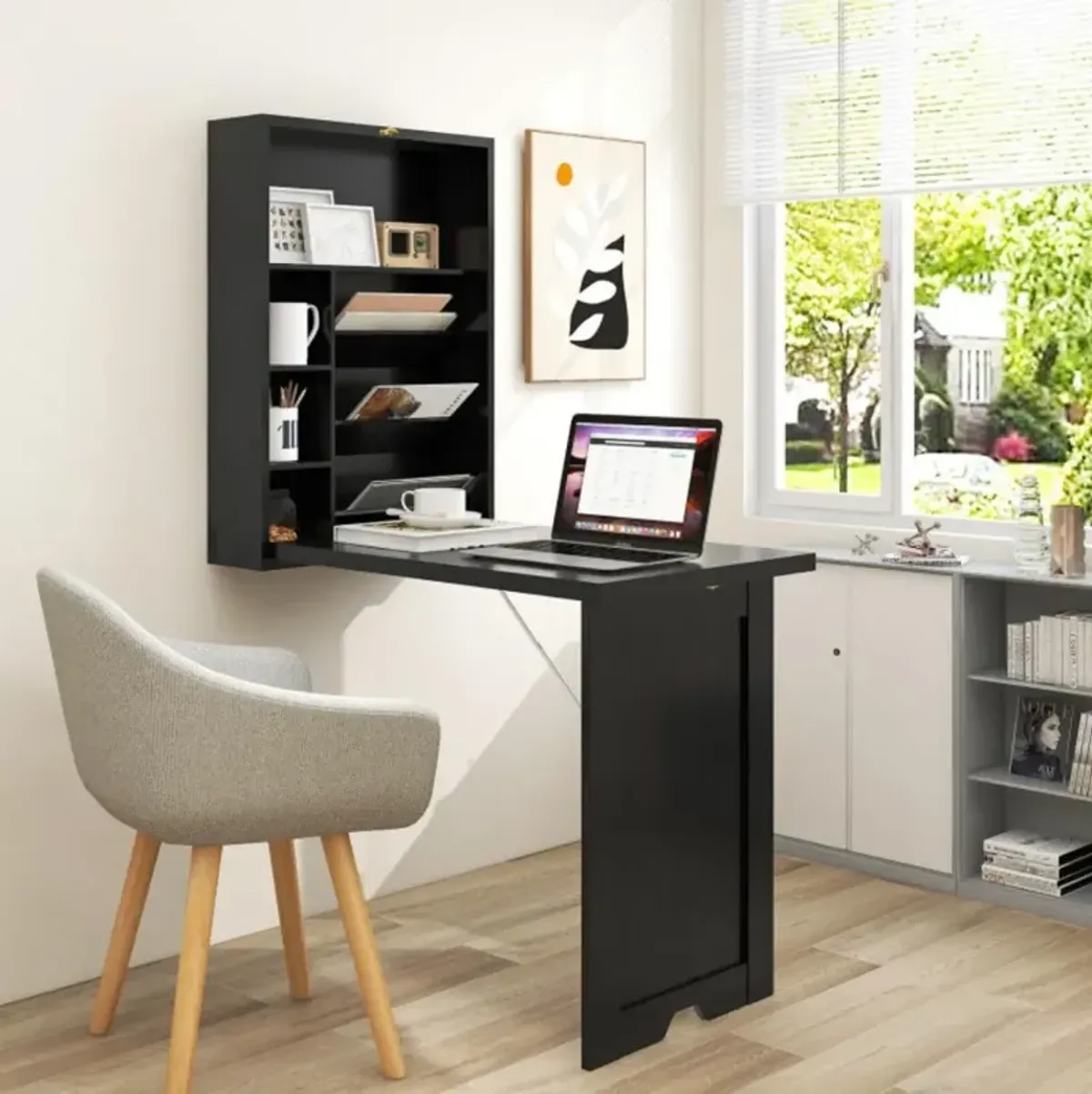 Wall-Mounted Fold-Out Convertible Floating Desk Space Saver