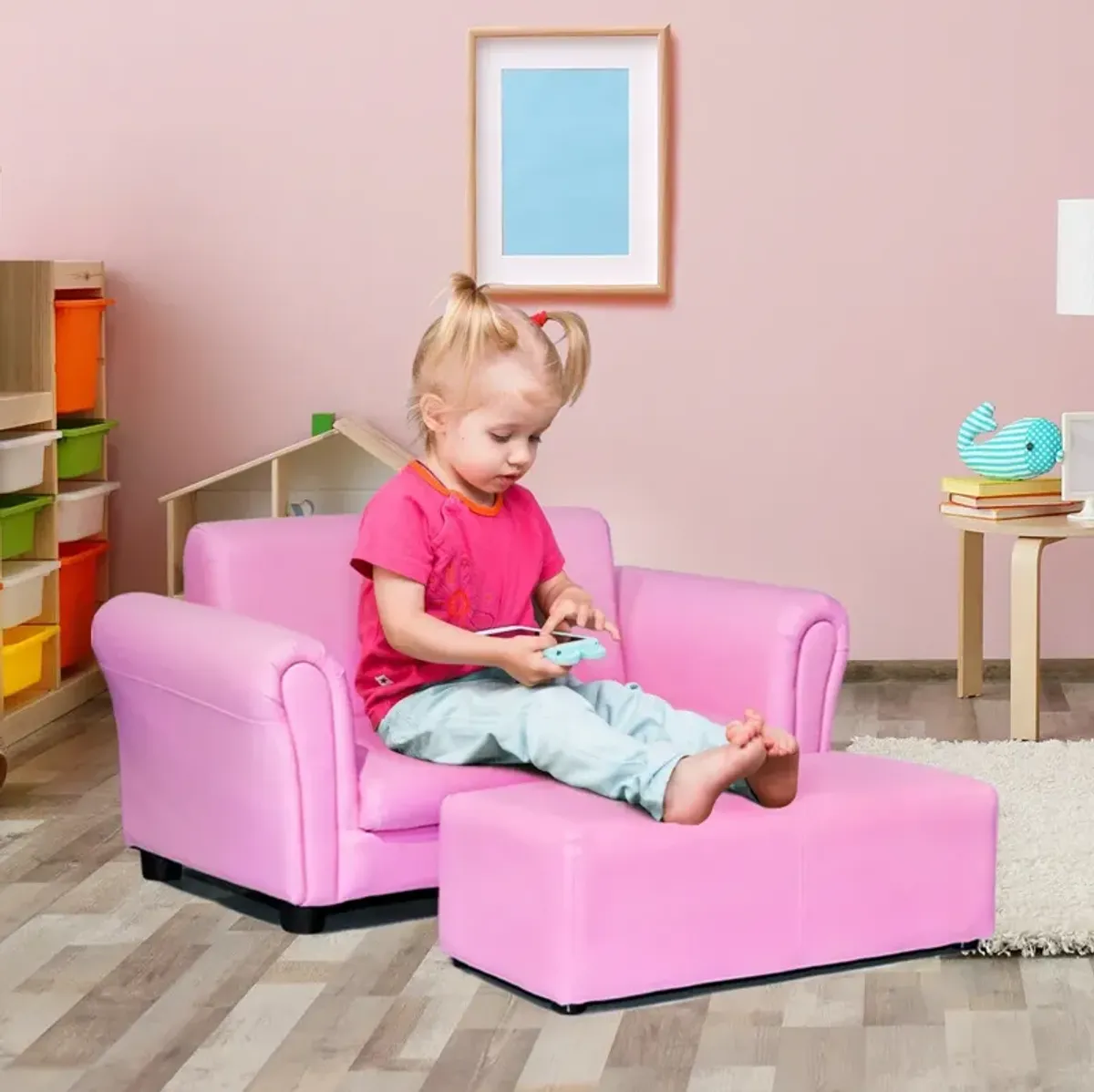 Soft Kids Double Sofa with Ottoman