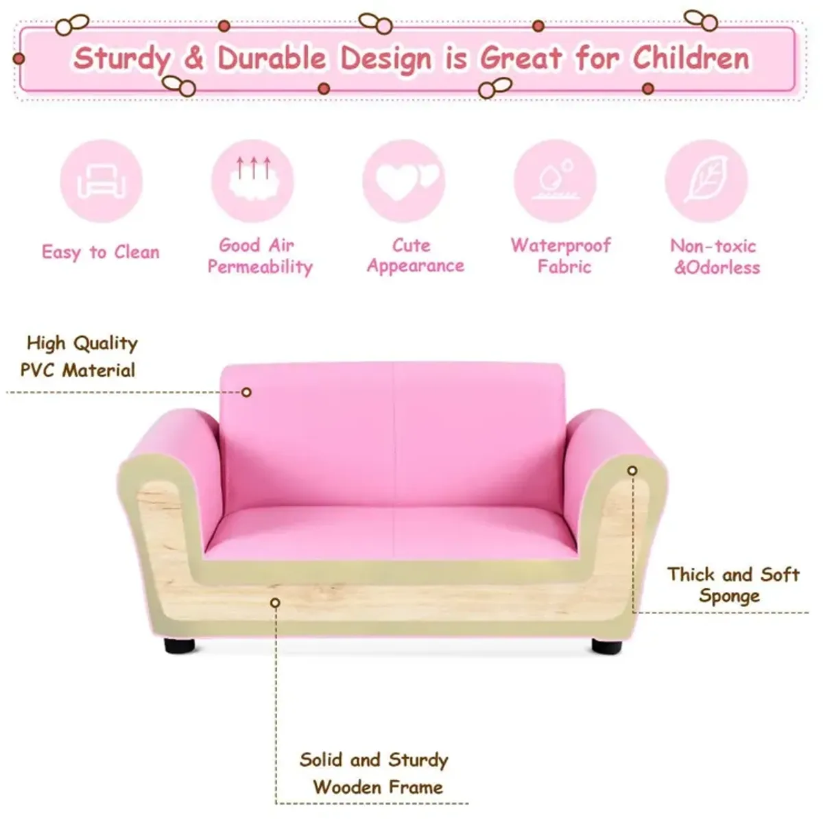 Soft Kids Double Sofa with Ottoman