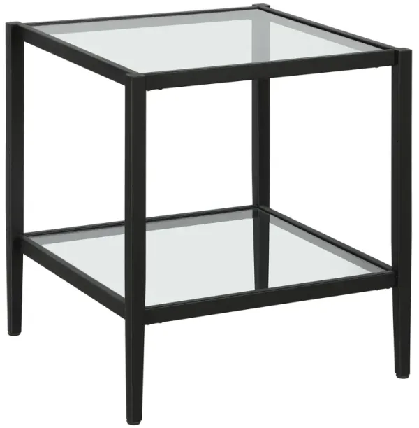 Glass and Steel Square End Table with Shelf, Modern Storage Table for Any Room