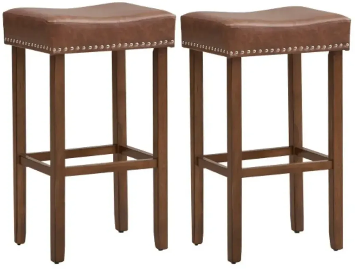 Upholstered Bar Stools Set of 2 with Footrests for Counter