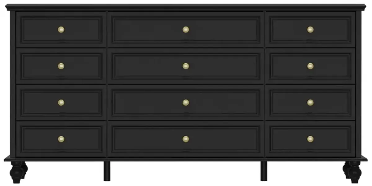 Black Wooden 12-Drawer Chest of Drawers 63 in. W x 31.5 in. H x 15.7 in. D Dresser, Modern European Style