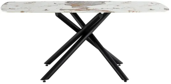 Hivvago 68 Seater Modern Kitchen Dining Table Rectangular Marble Glass Table Top with Metal Legs