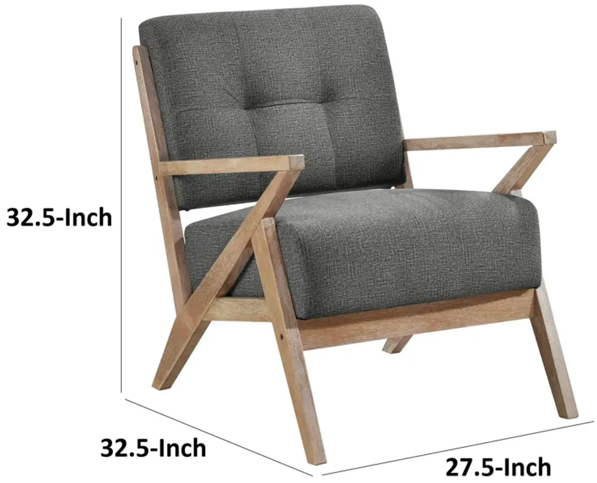 Edra 33 Inch Accent Armchair, Rubberwood Frame, Gray Polyester Cushions - Benzara