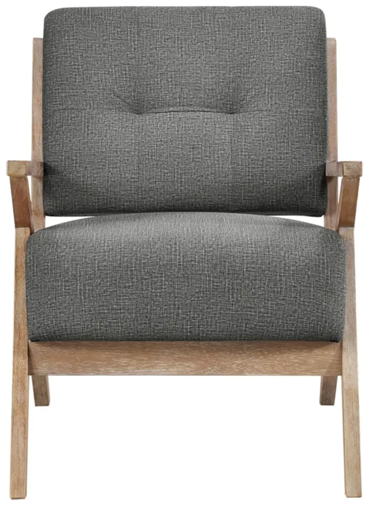 Edra 33 Inch Accent Armchair, Rubberwood Frame, Gray Polyester Cushions - Benzara