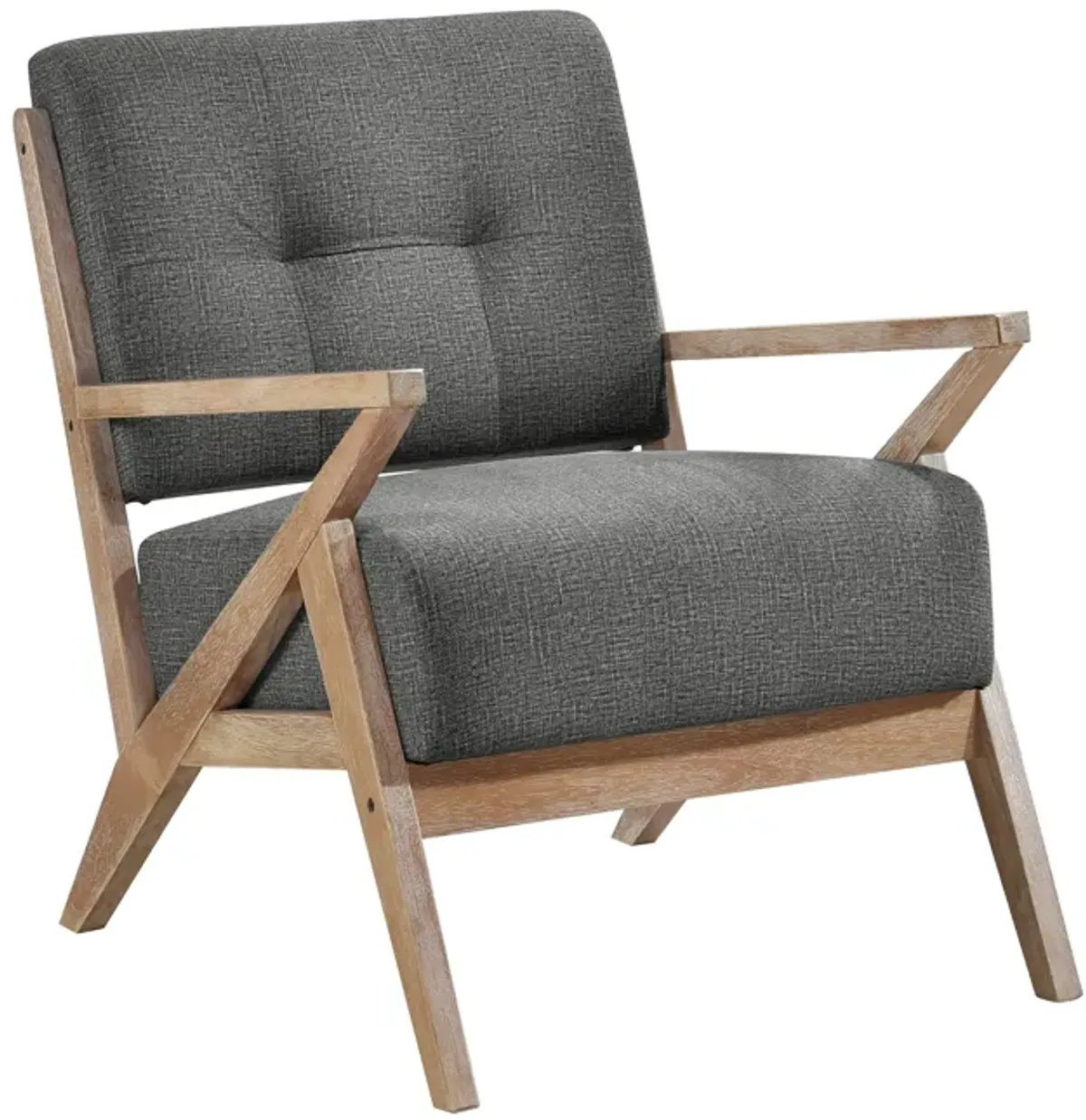 Edra 33 Inch Accent Armchair, Rubberwood Frame, Gray Polyester Cushions - Benzara