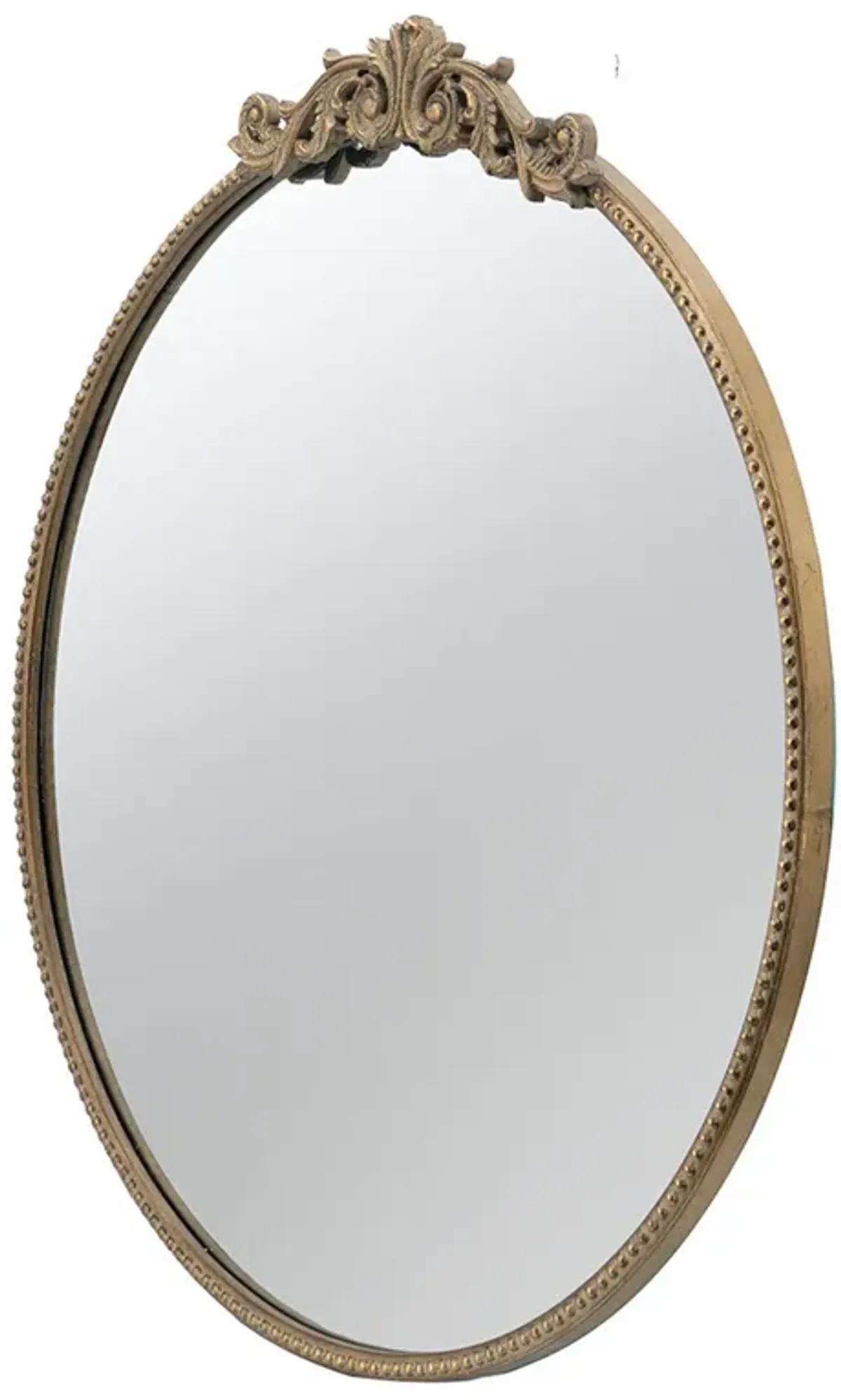 Kea 32 Inch Vintage Round Wall Mirror, Gold Metal Frame, Baroque Design-Benzara