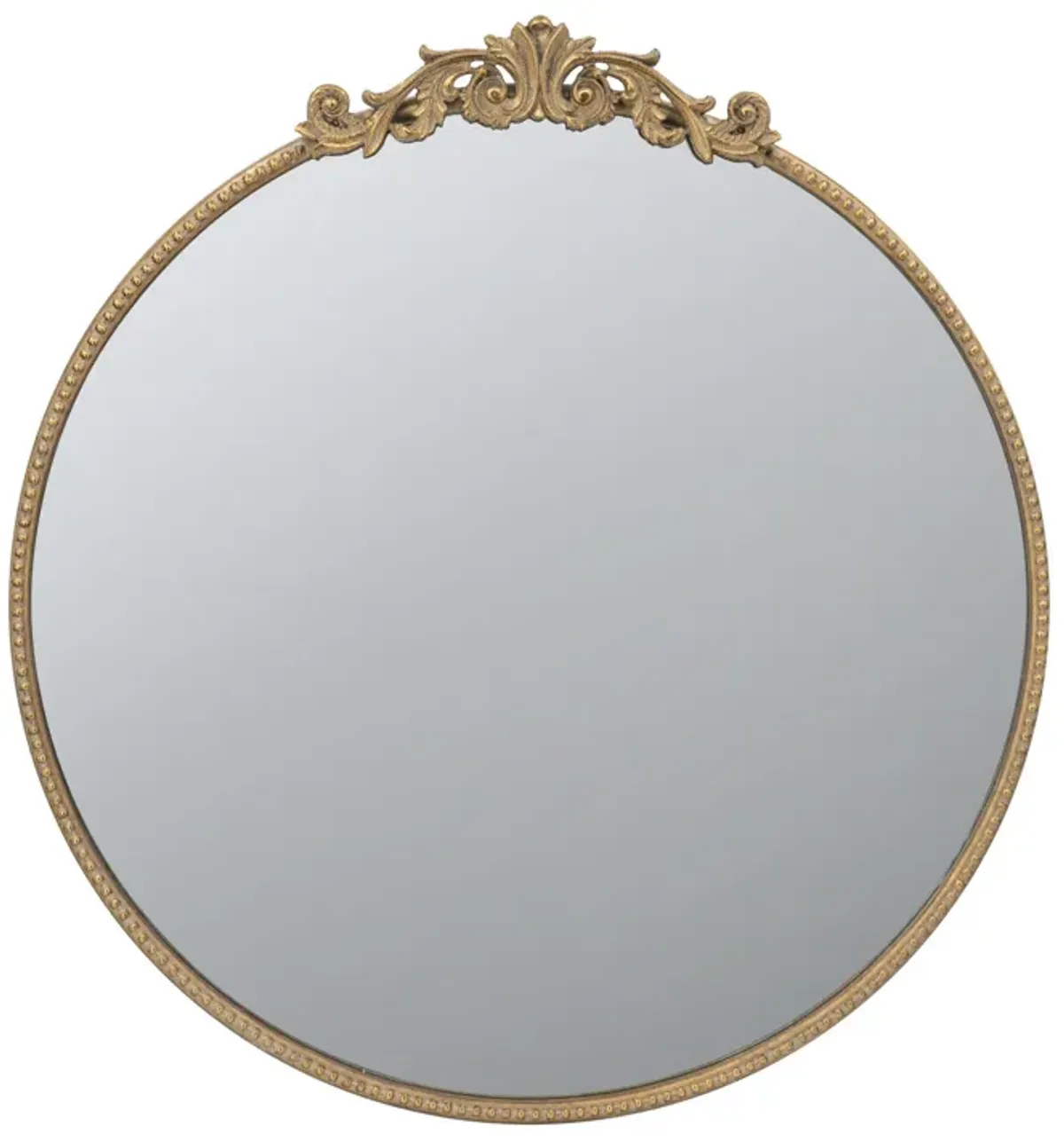 Kea 32 Inch Vintage Round Wall Mirror, Gold Metal Frame, Baroque Design-Benzara