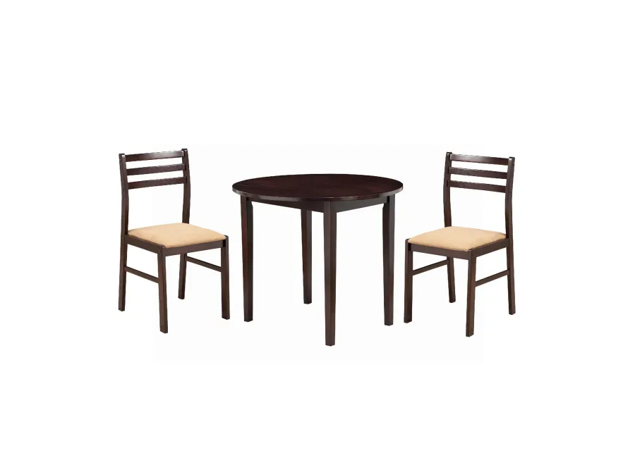 Transitional Style 3 Piece Wooden Dining Table and Chair Set, Brown-Benzara