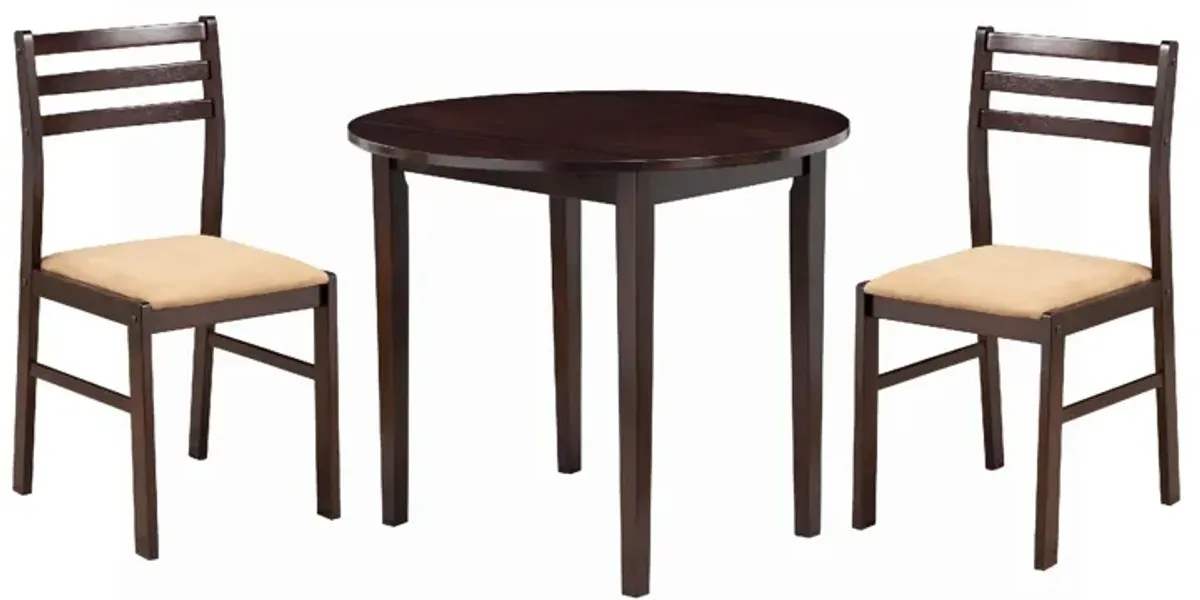 Transitional Style 3 Piece Wooden Dining Table and Chair Set, Brown-Benzara