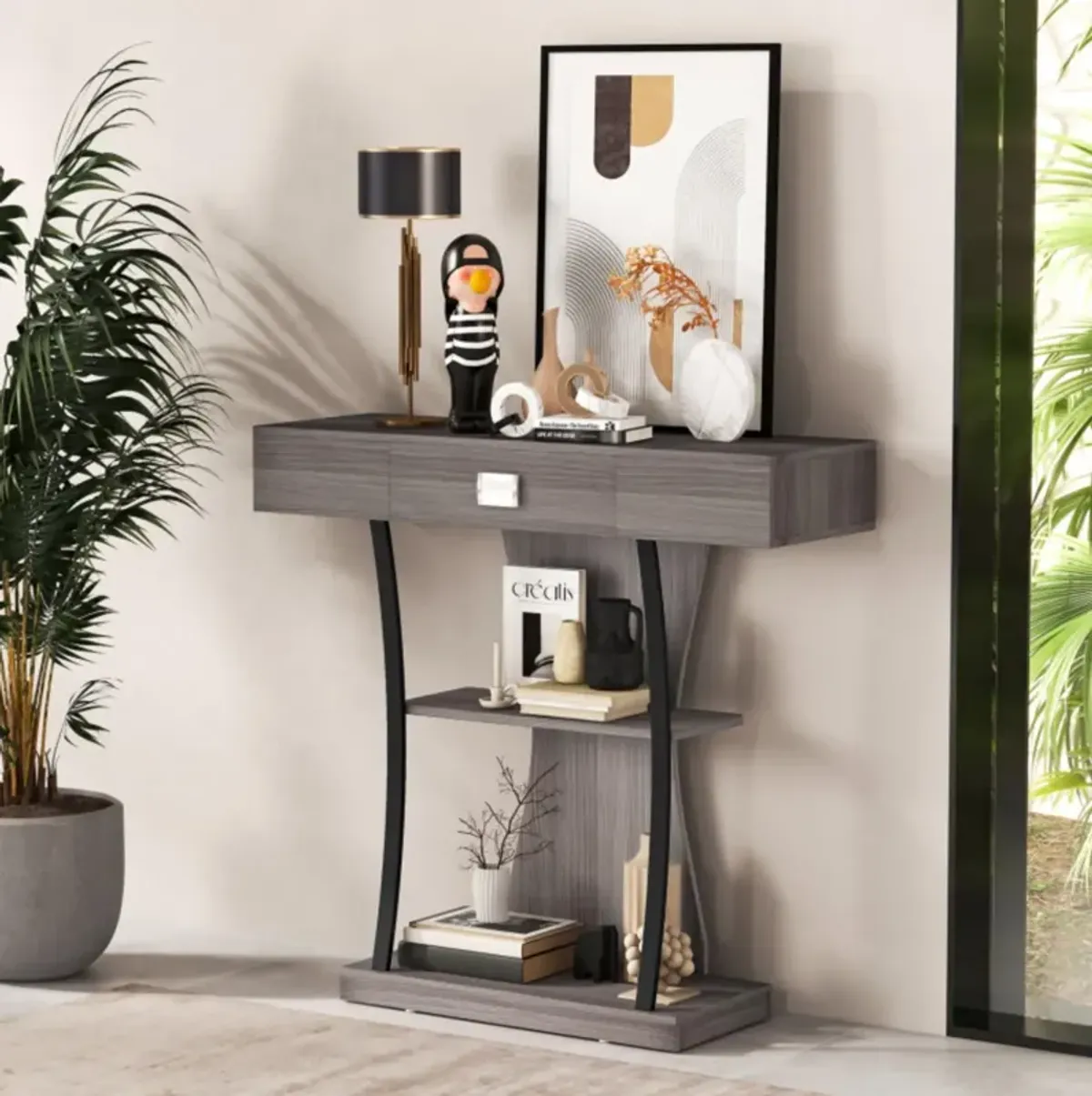 Hivvago Console Table with Drawer and 2-Tier Shelves for Entryway Living Room