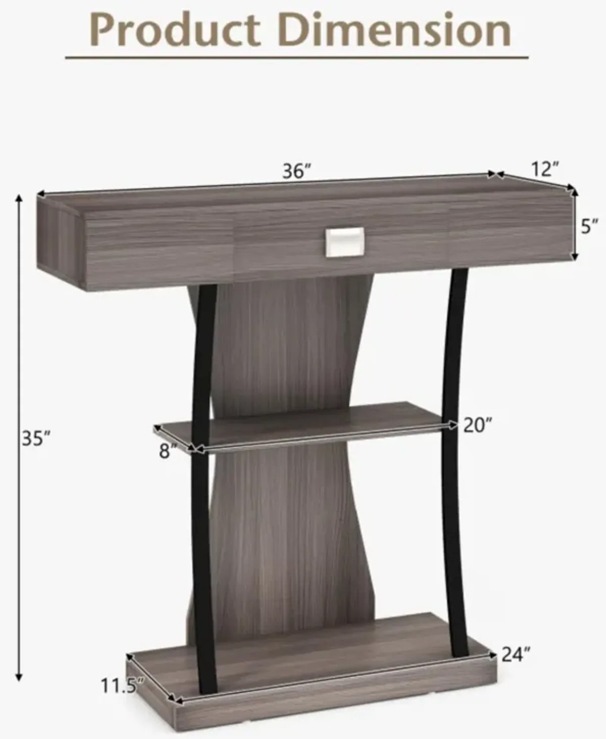 Hivvago Console Table with Drawer and 2-Tier Shelves for Entryway Living Room