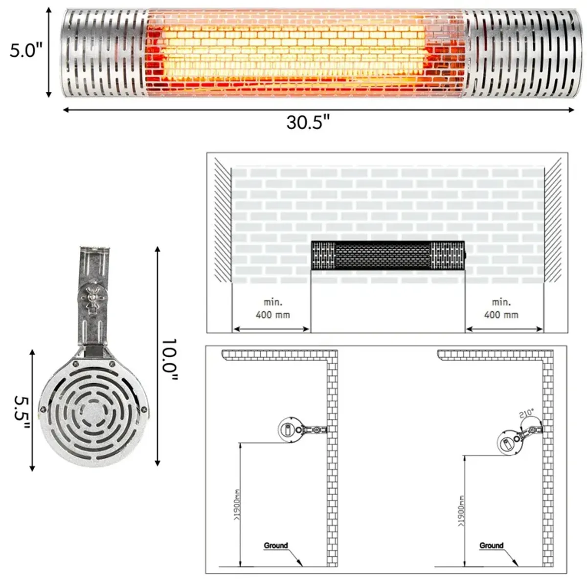 1500W Indoorand Outdoor Electric Heater with 2 Power Settings -Silver