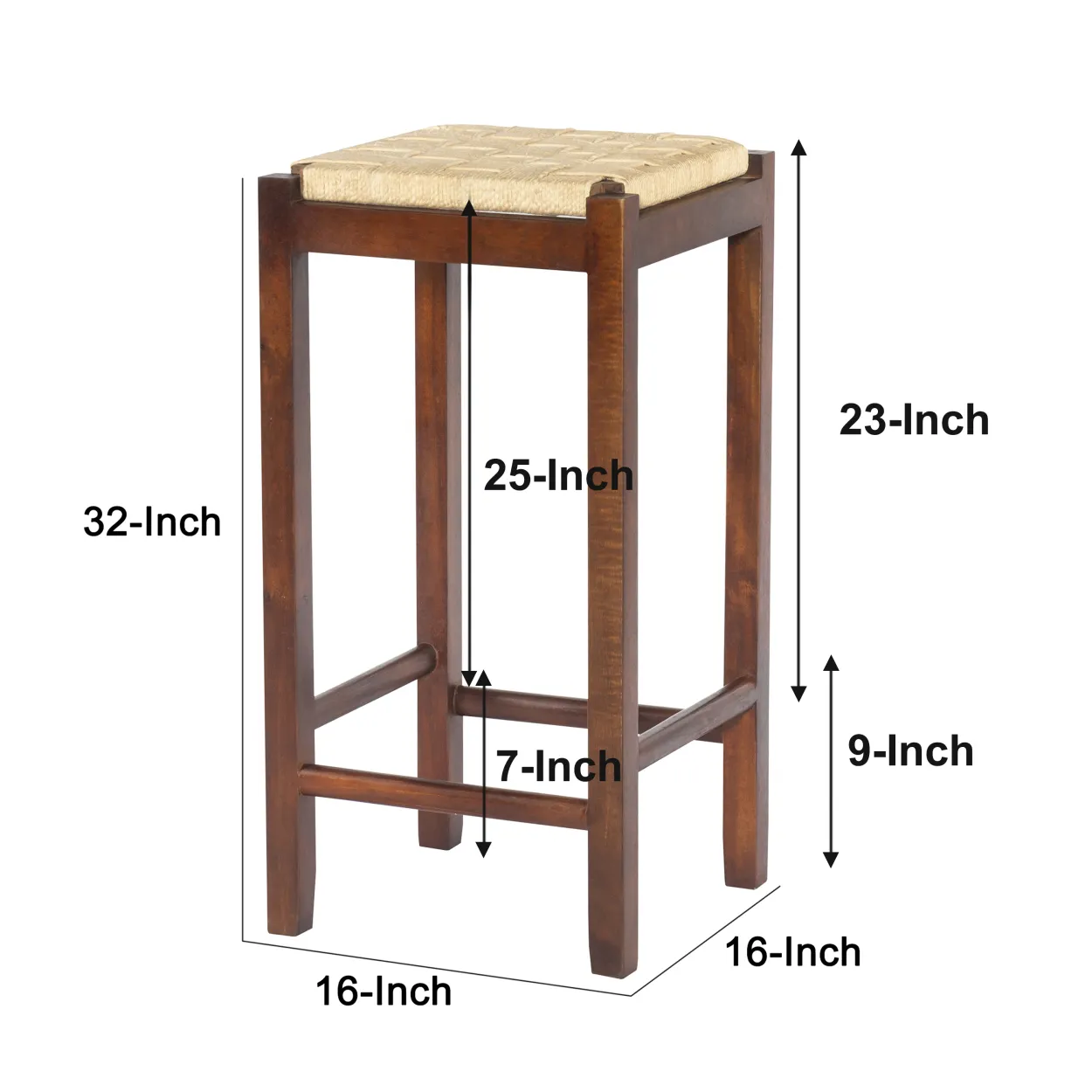 Mango Wood Barstool With Rope Weaved Seat, Brown