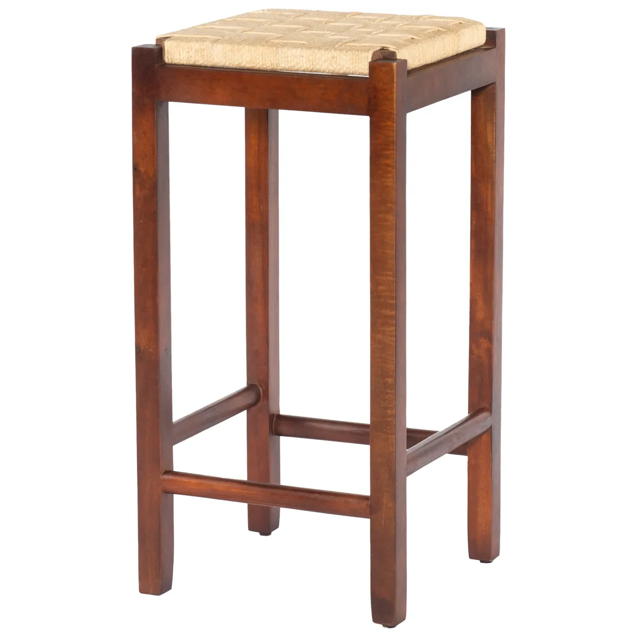 Mango Wood Barstool With Rope Weaved Seat, Brown