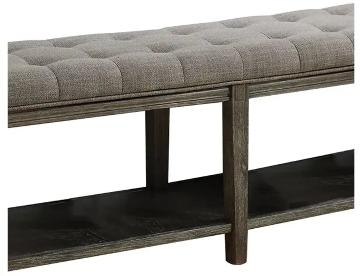 Traditional Bench with Button Tufted Seat and Open Bottom Shelf, Gray - Benzara