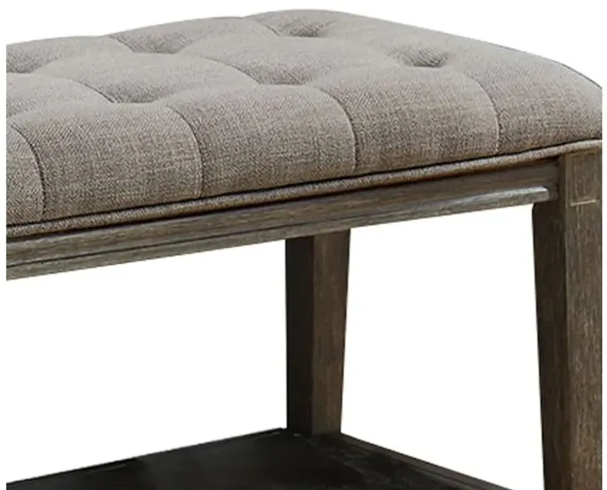 Traditional Bench with Button Tufted Seat and Open Bottom Shelf, Gray - Benzara