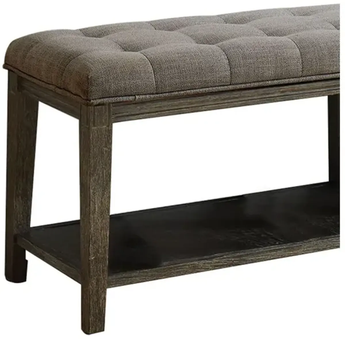 Traditional Bench with Button Tufted Seat and Open Bottom Shelf, Gray - Benzara