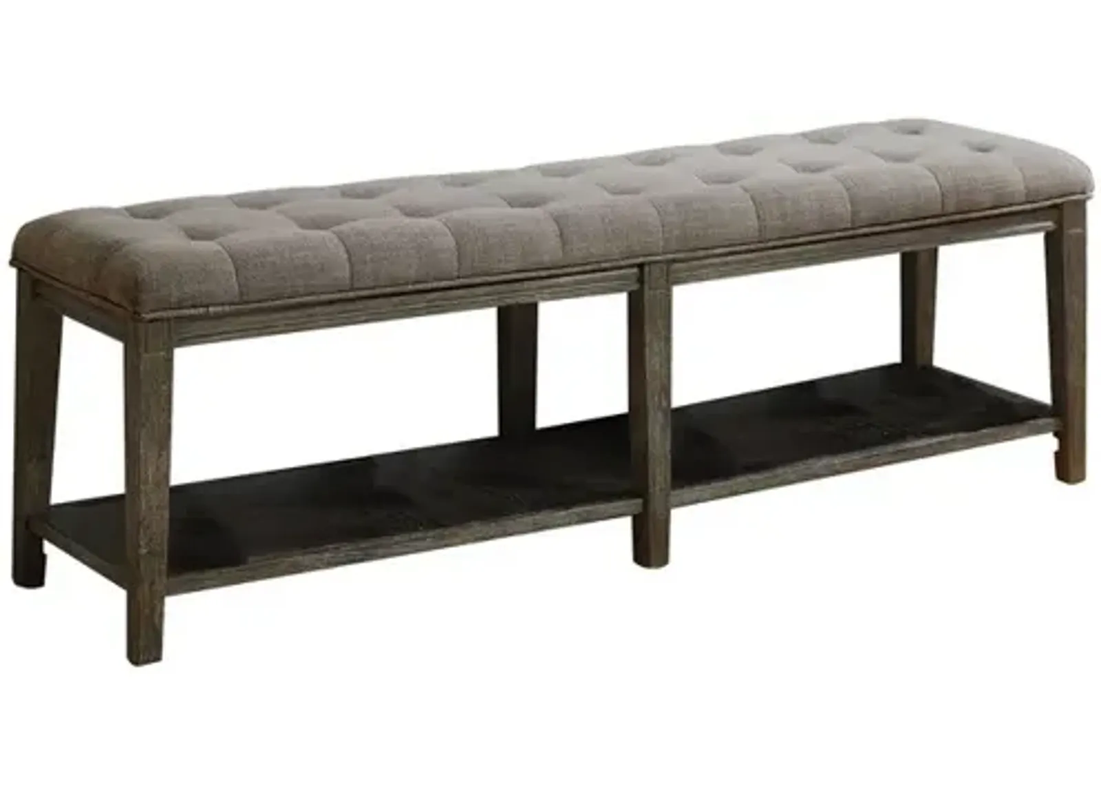 Traditional Bench with Button Tufted Seat and Open Bottom Shelf, Gray - Benzara