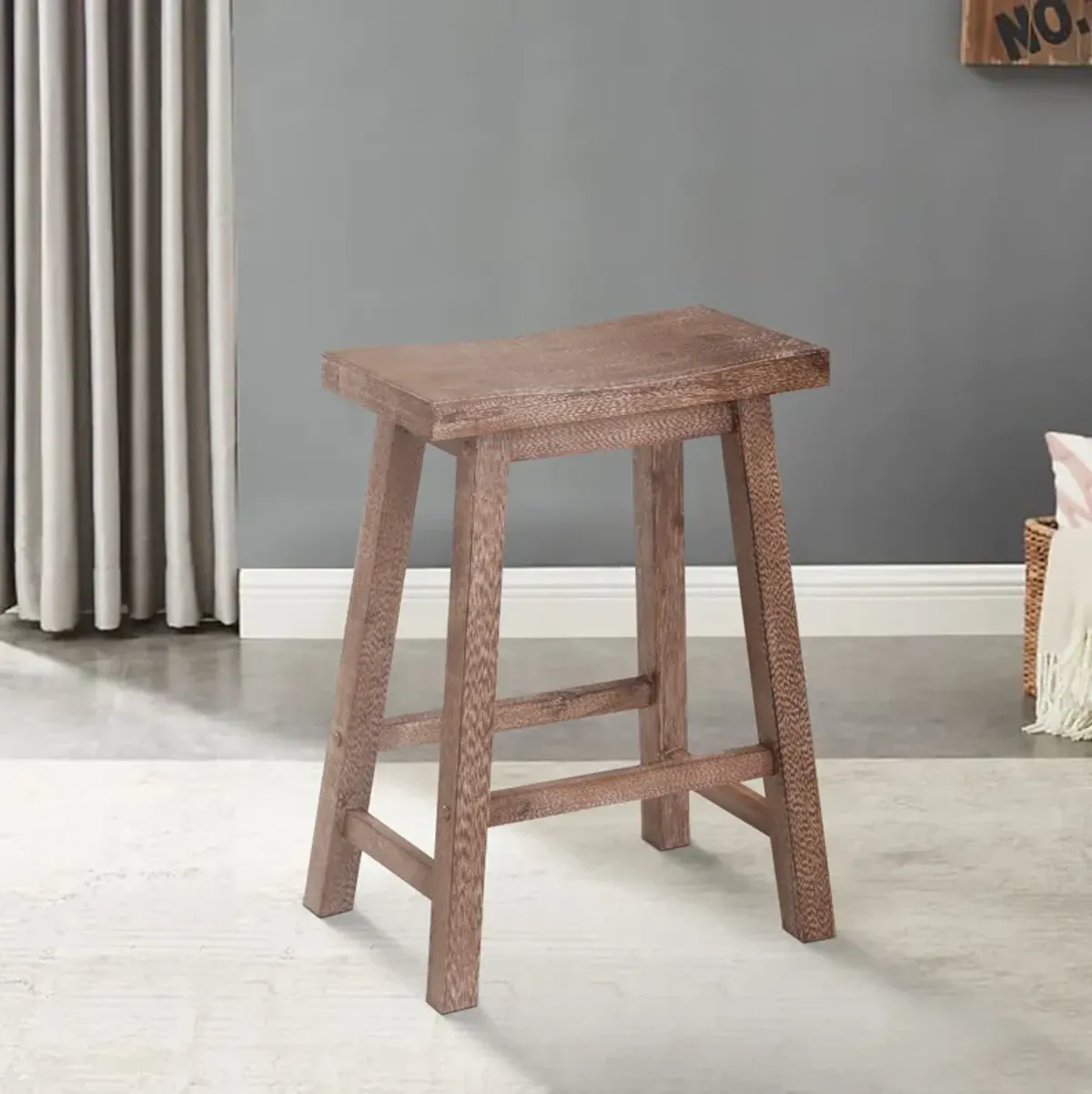 Wooden Frame Saddle Seat Counter Height Stool with Angled Legs, Brown-Benzara