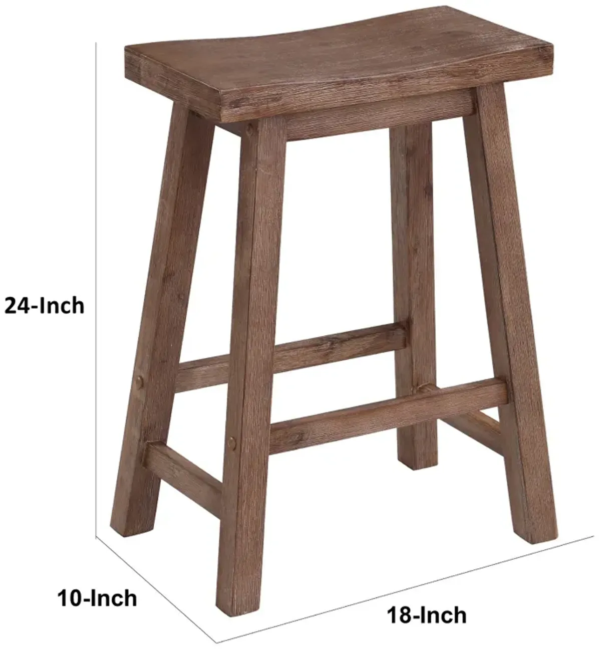 Wooden Frame Saddle Seat Counter Height Stool with Angled Legs, Brown-Benzara