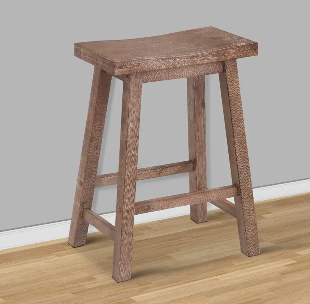 Wooden Frame Saddle Seat Counter Height Stool with Angled Legs, Brown-Benzara