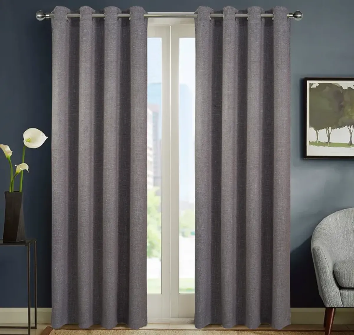 RT Designers Sofia Printed Blackout Grommet Panel - 52x84", Charcoal