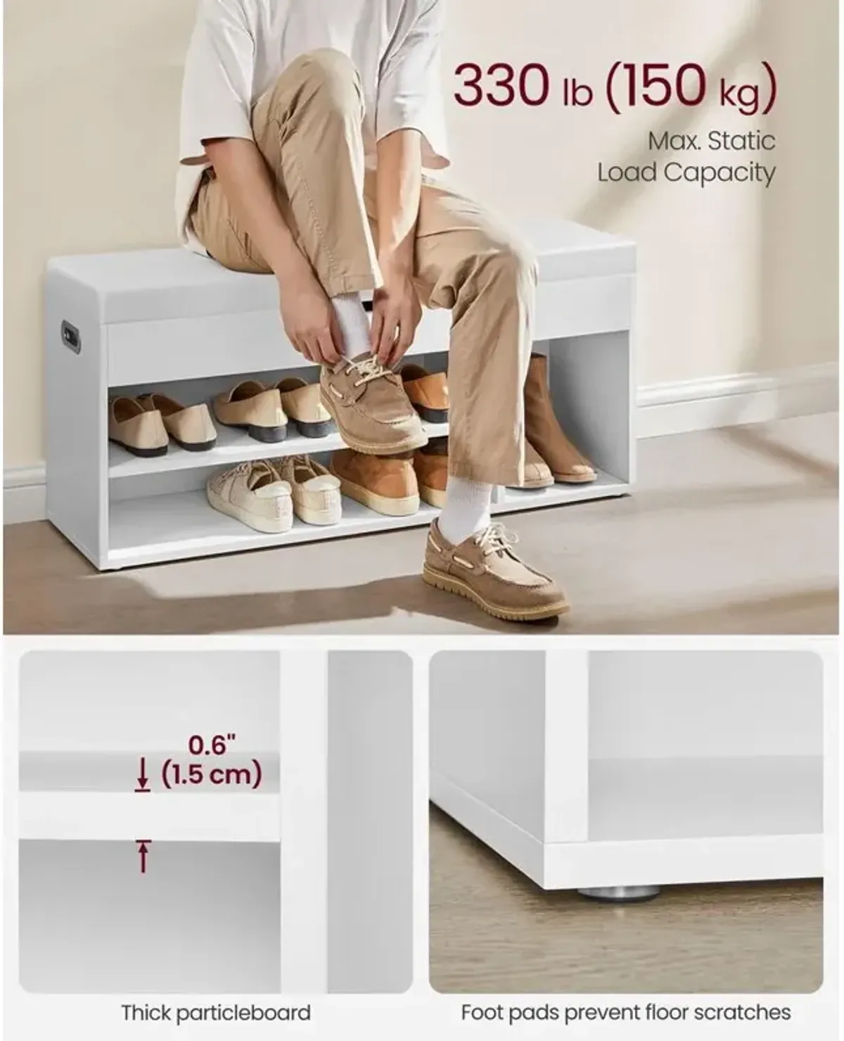 Storage Bench with Cushion for Stylish Seating and Hidden Storage