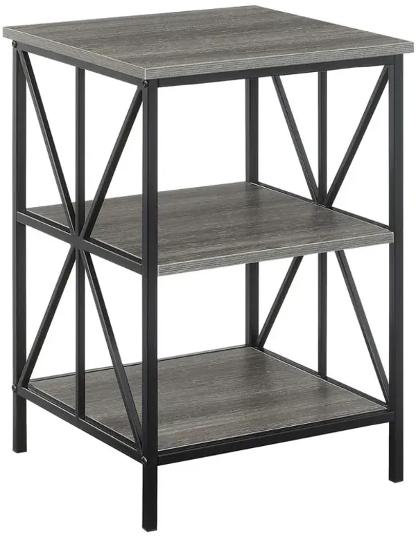 Convenience Concepts Tucson Starburst End Table with Shelves, Weathered Gray/Black