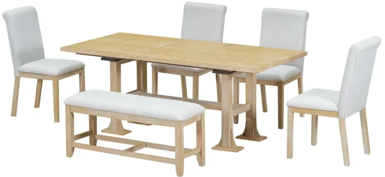 Merax Farmhouse 76inch 6-Piece Extendable Dining Set