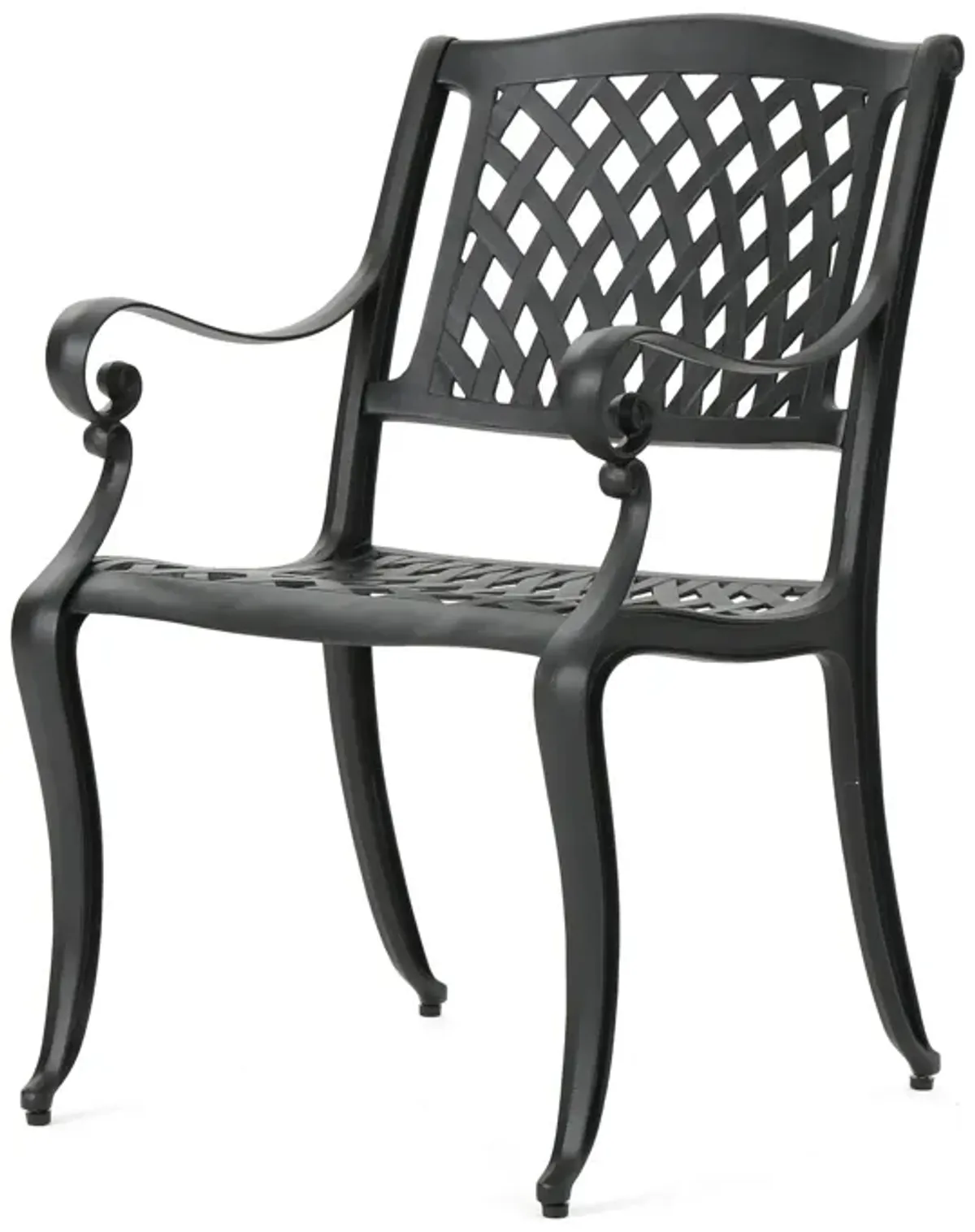 Cay Outdoor Dining Chair Set of 2, Mesh Style Back, Black Cast Aluminium